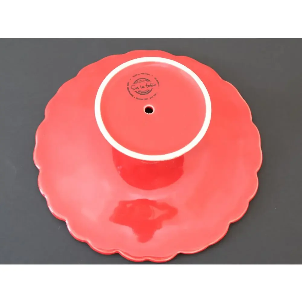 Sur La Table Red Embossed Hearts Cake Stand 8.5
